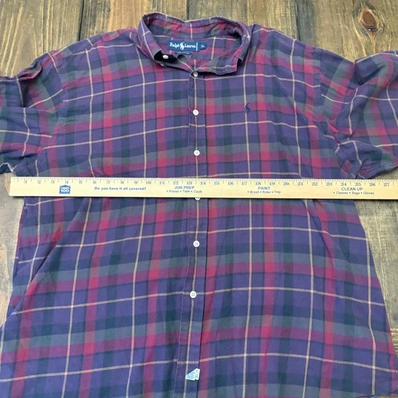 Polo Ralph Lauren Mens XL Purple Plaid Long Sleeve Button Down Shirt, vintage - Picture 4 of 5